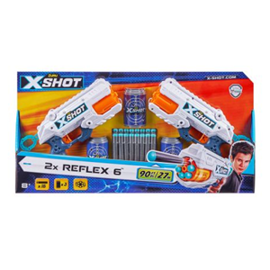 تفنگ اسباب بازی دوقلو ایکس شات X-Shot مدل Zuru X-shot Excel Double Reflex 6 Combo Foam Blaster Pack (16 Darts 3 Cans)_اسباب بازی
